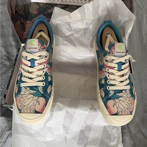 Cariuma Teal and Pink Floral Sneakers